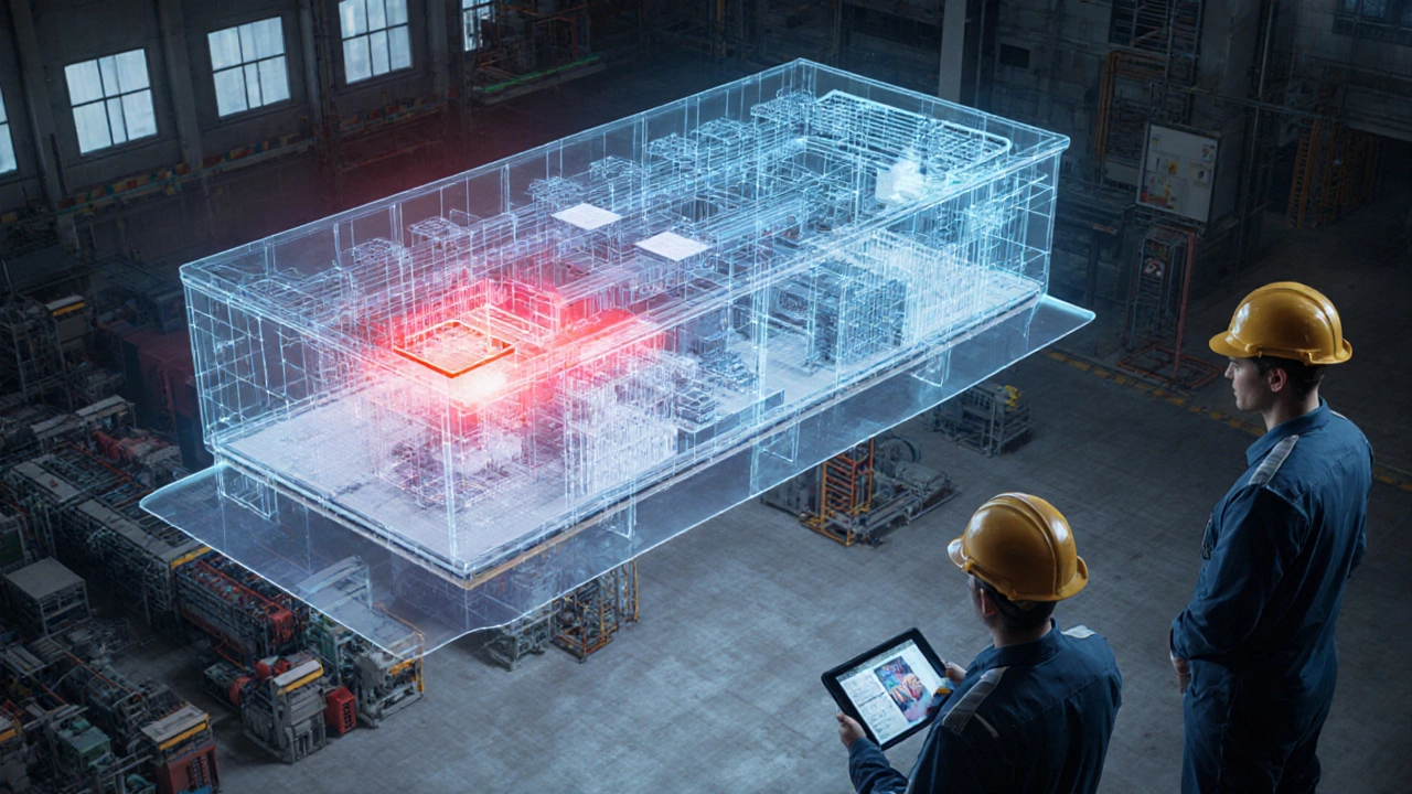 Цифровой двойник производственной линии с тепловыми картами и автоматическим отоплением.