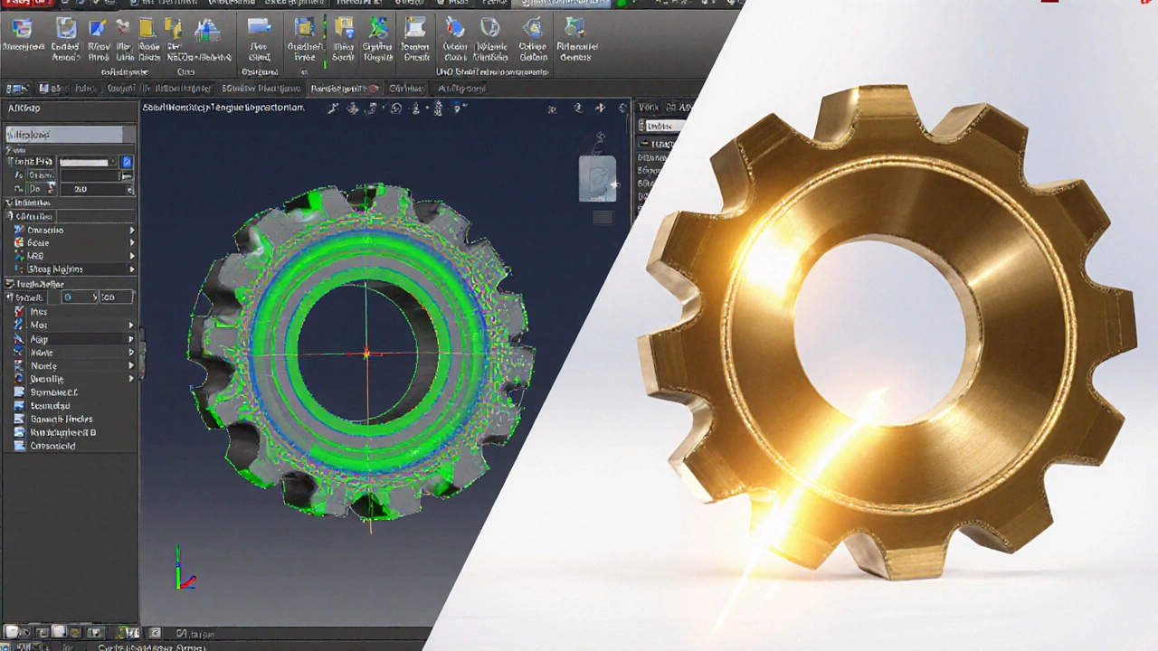 Сравнение инженера в CAD и дизайнера в Blender, работающих над одной деталью — один с расчетами, другой с эффектами.