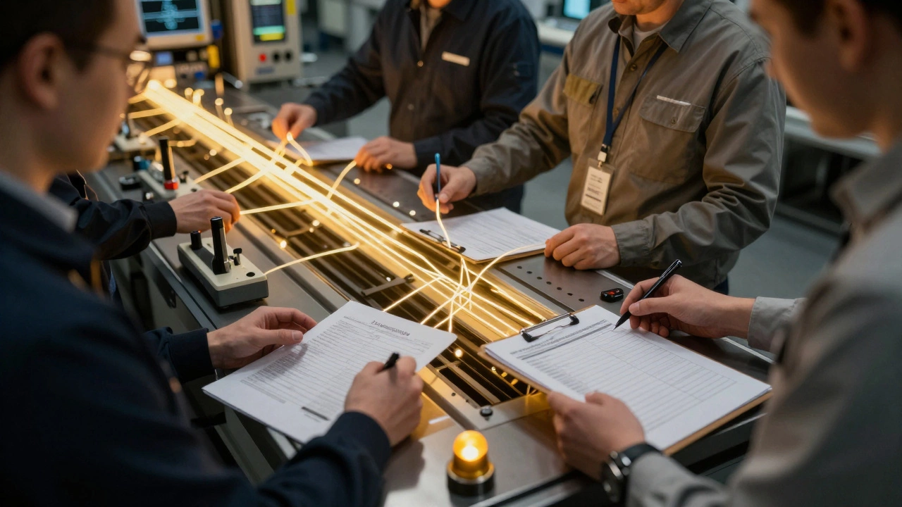 Работники цеха связаны с инструментами и системами контроля качества.