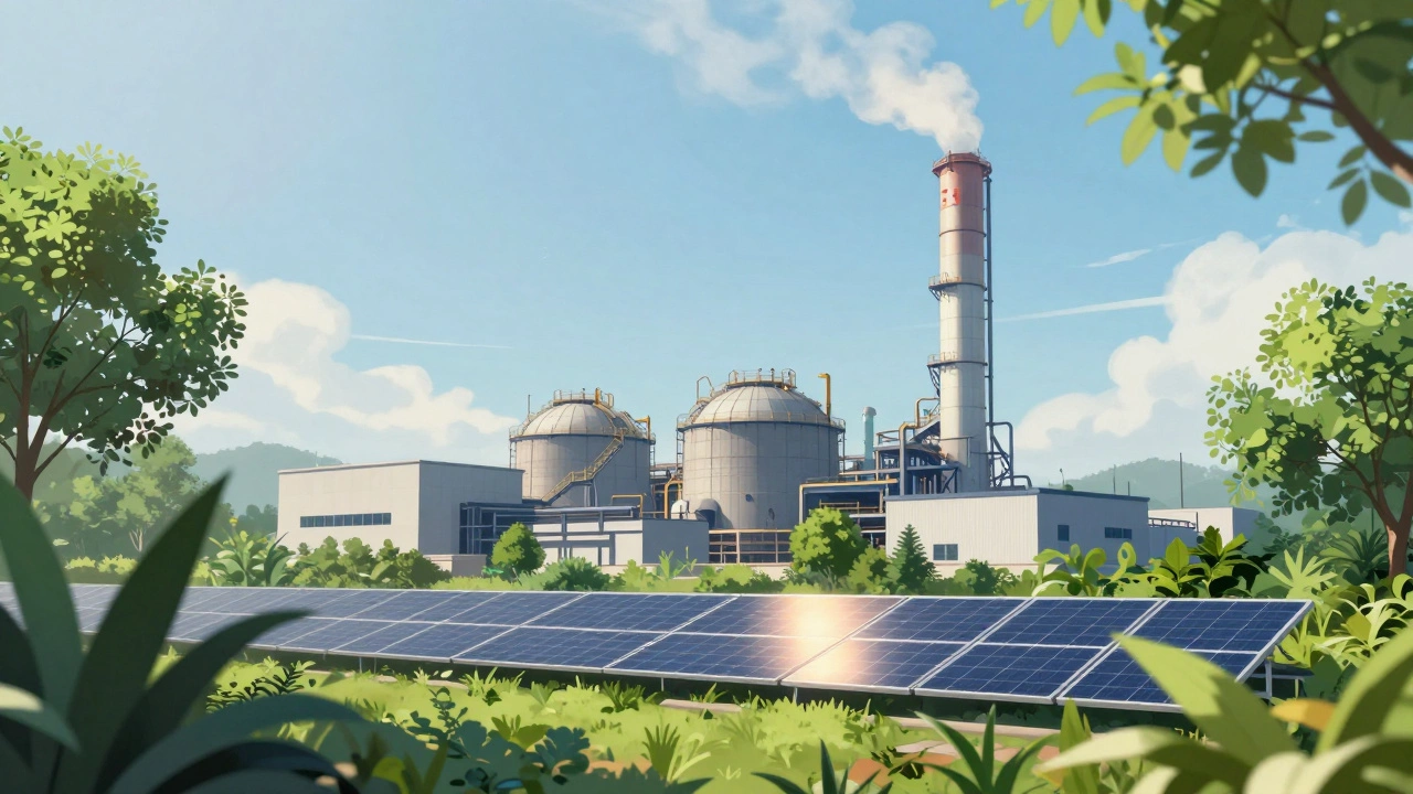 Завод с системой улавливания CO2 и зелёной зоной