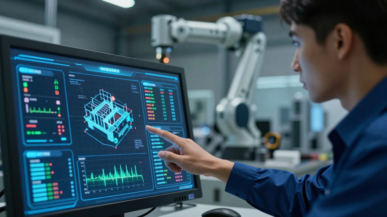 Инженер анализирует данные IoT на панели управления